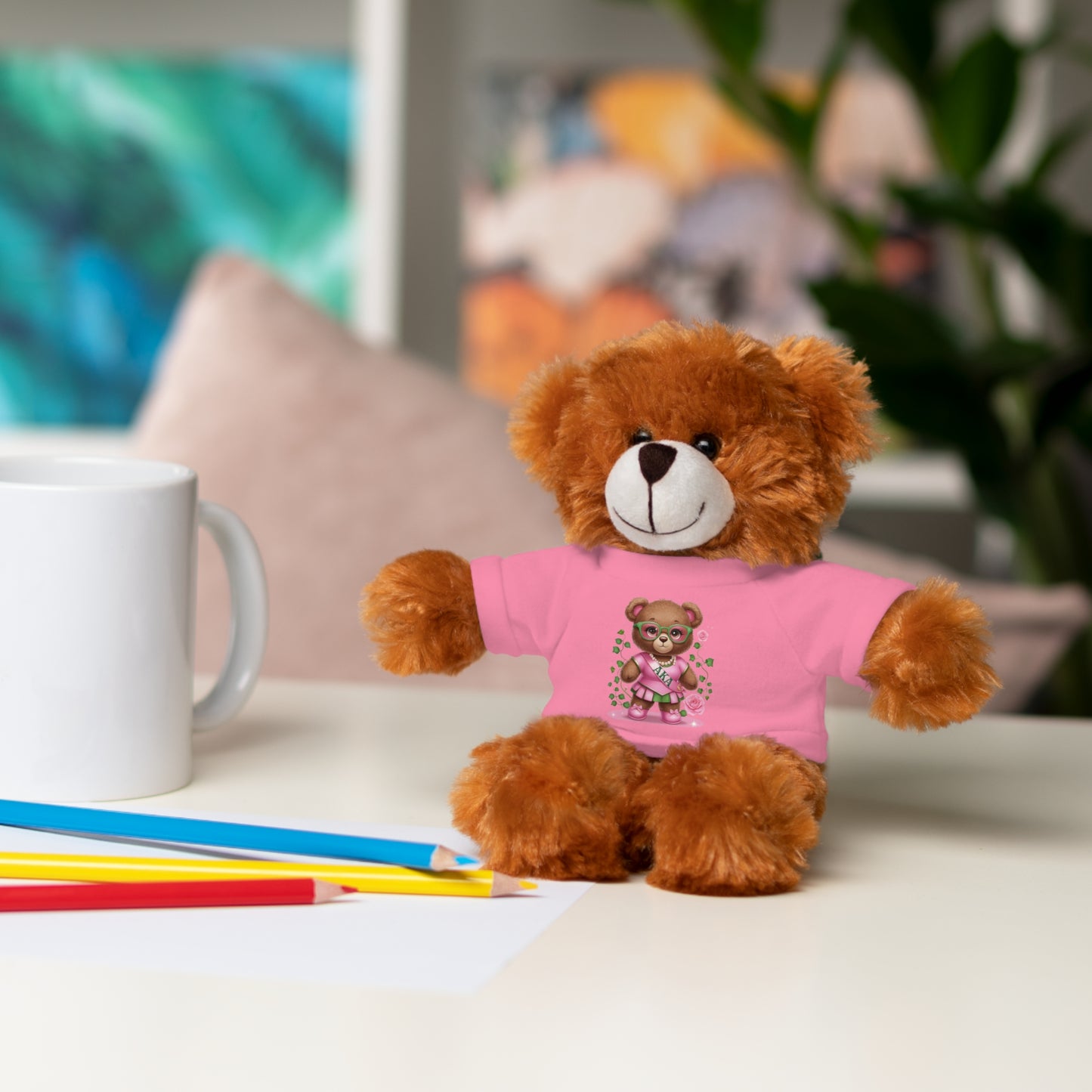 AKA Sorority Bear | Pink and Green AKA Sisterhood Gift | AKA Inspired Cute Teddy Art | Sorority Pride Apparel & Decor