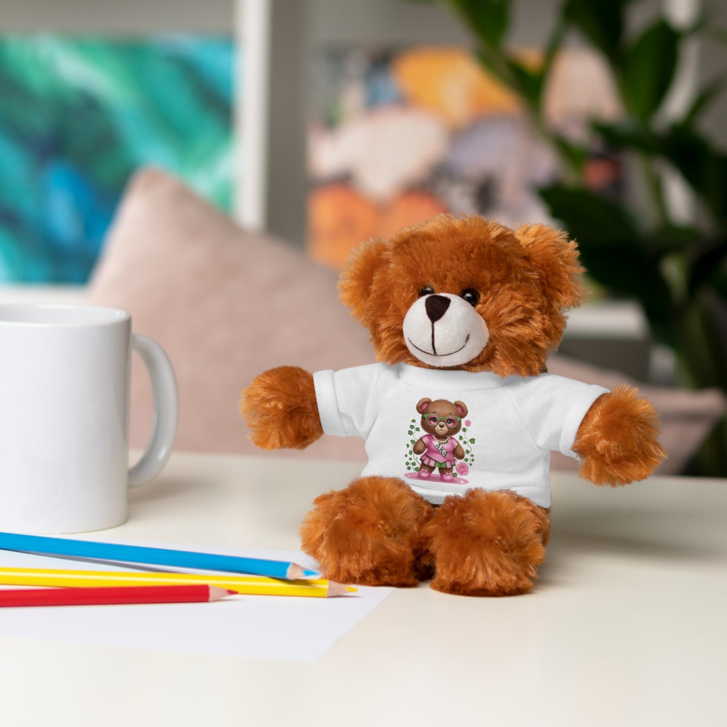 AKA Sorority Bear | Pink and Green AKA Sisterhood Gift | AKA Inspired Cute Teddy Art | Sorority Pride Apparel & Decor