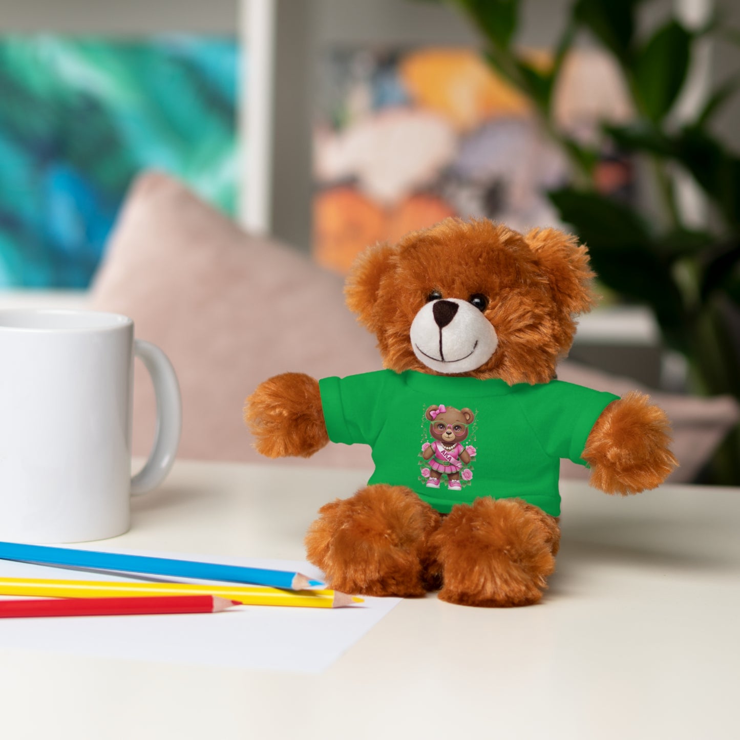 AKA Sorority Bear | Pink and Green AKA Sisterhood Gift | AKA Inspired Cute Teddy Art | Sorority Pride Apparel & Decor