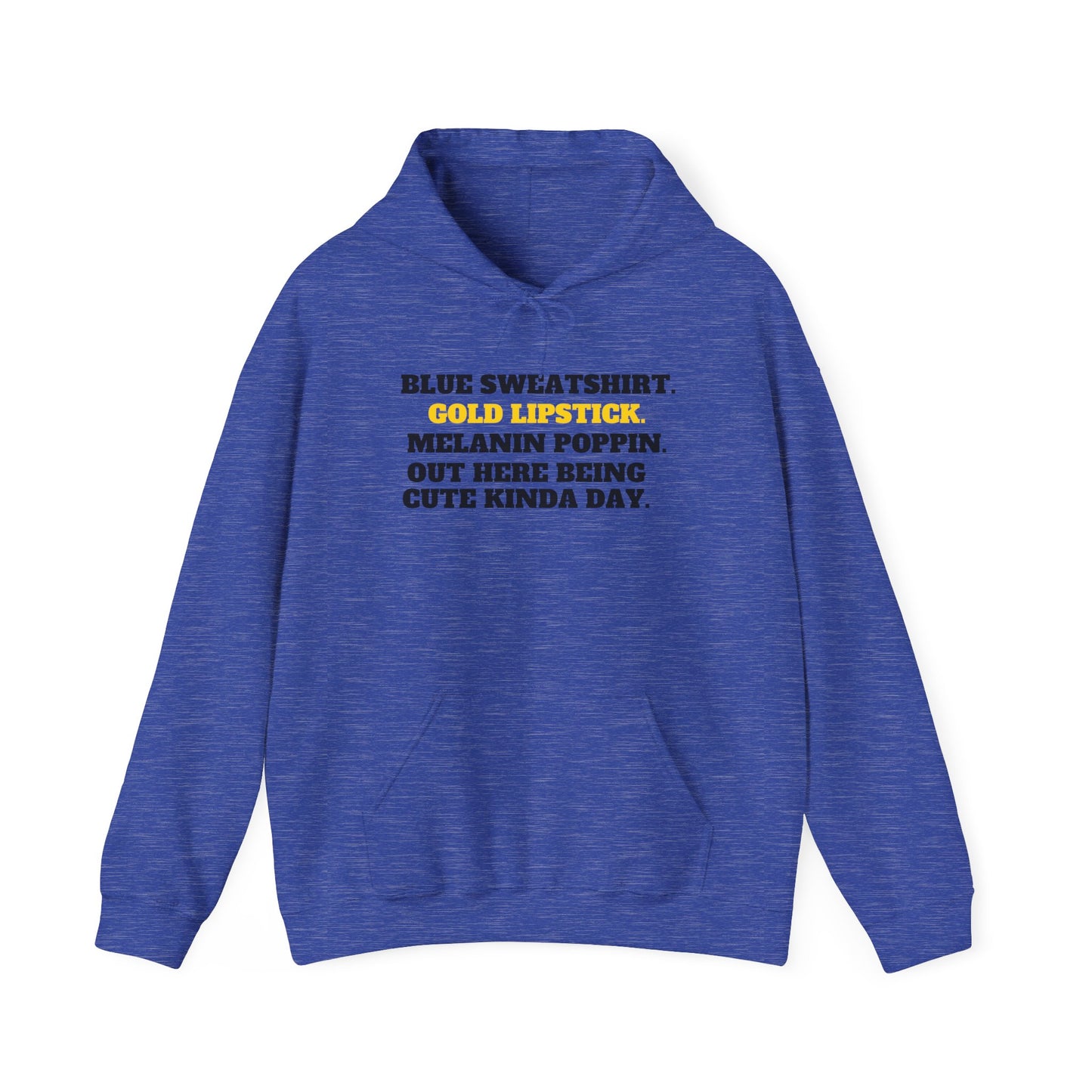 Blue Sweatshirt Gold Lipstick