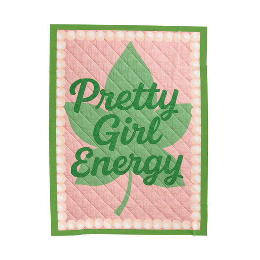 Pretty Girl Energy Velveteen Plush Blanket — Soft Pink & Green Leaf Throw