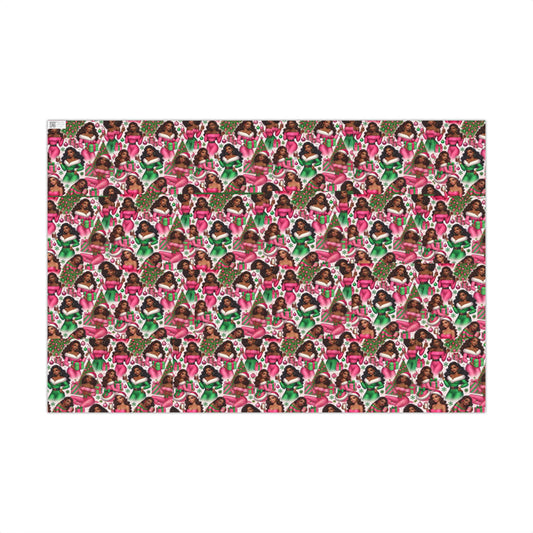 Black Santa Girls Christmas Gift Wrap Paper – Festive Holiday Wrapping Sheets