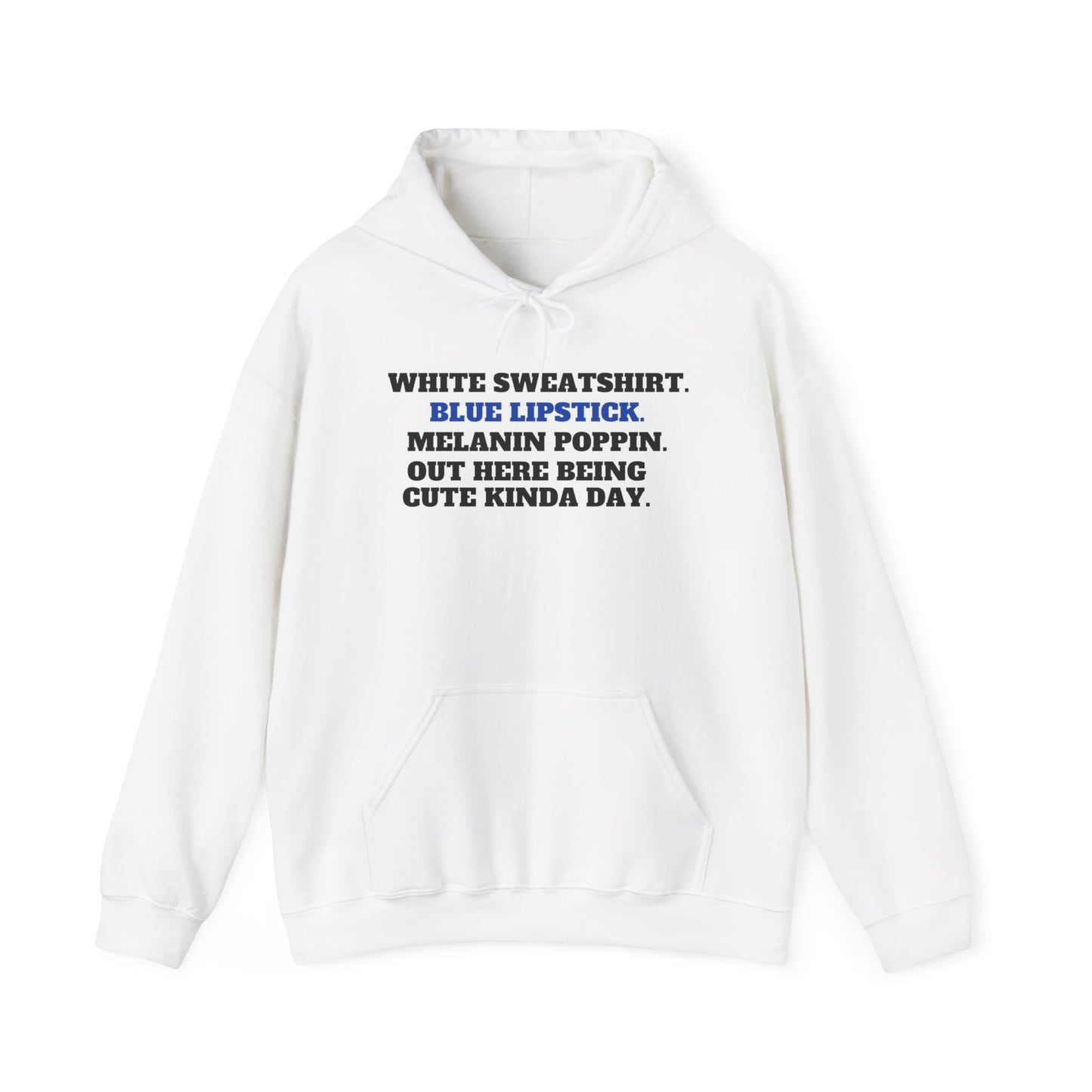 White Sweatshirt Blue Lipstick