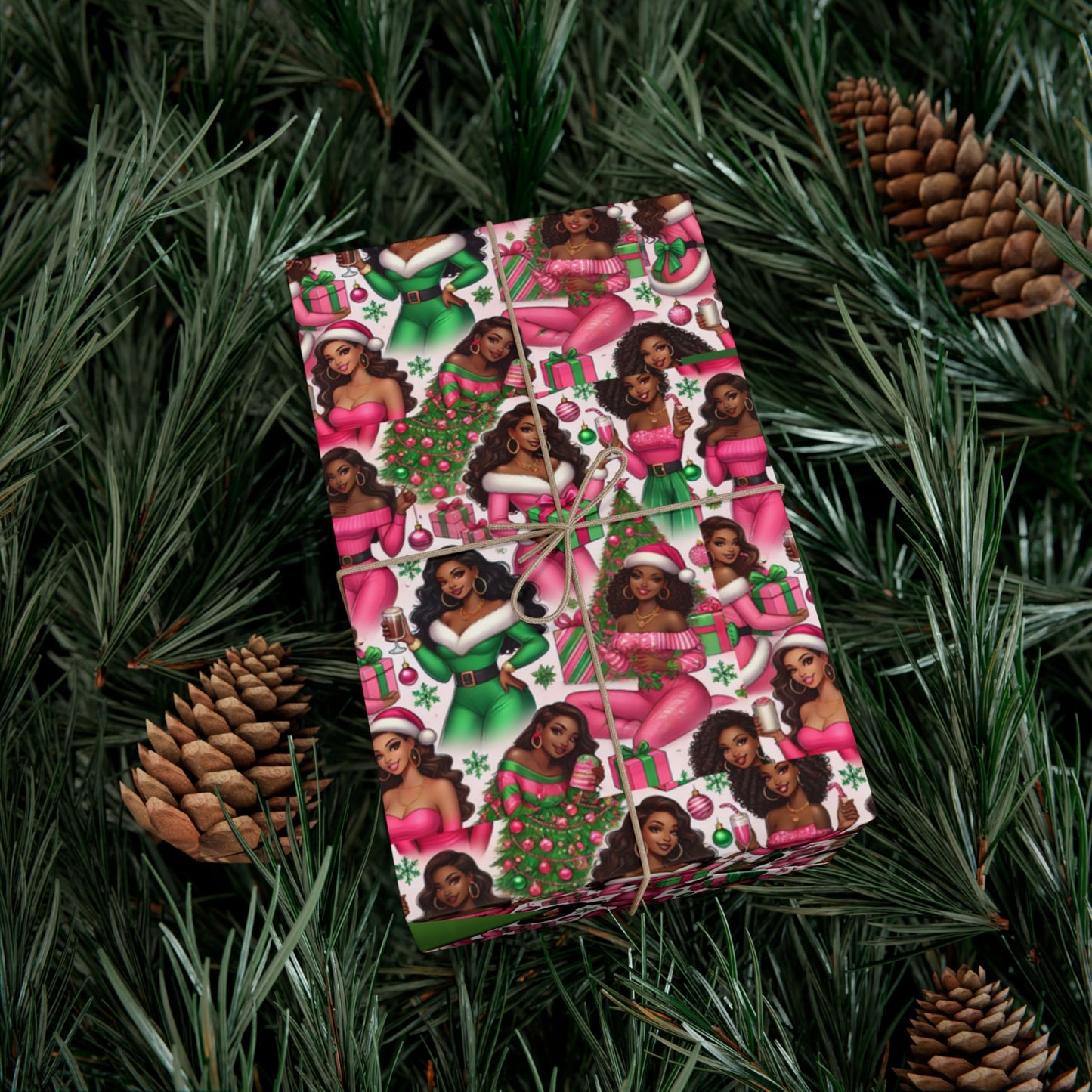 Black Santa Girls Christmas Gift Wrap Paper – Festive Holiday Wrapping Sheets