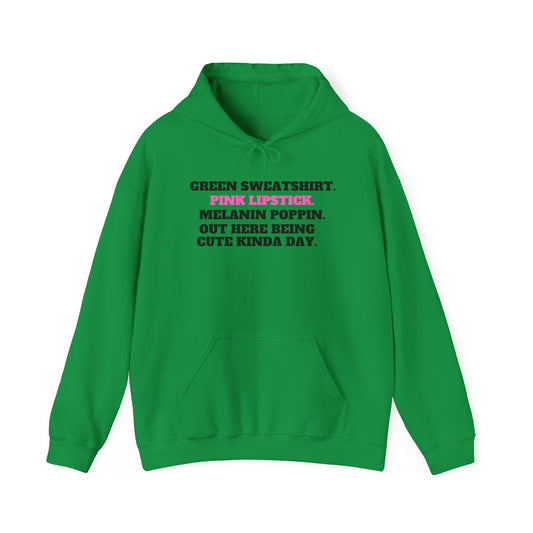 Green Sweatshirt Pink Lipstick Hooded Sweatshirt