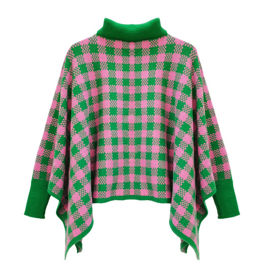 AKA Sorority Pink Green Checkerboard Knit Poncho